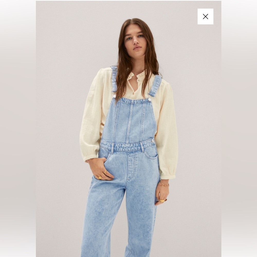 Mango Pale Blue Denim Overalls - Wide Leg